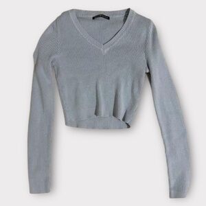 Light Blue Brandy Melville Milena Ribbed V-Neck Crop Top